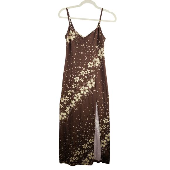 Urban Outfitters S High Slit Slip Midi Dress Brown Cream Floral Western Cowgirl - Picture 1 of 7